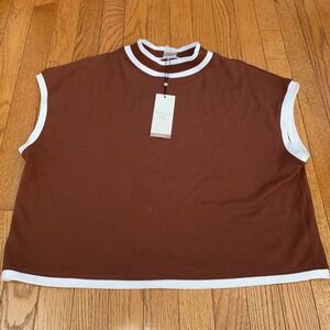 Calia Women's Performance Rib‎ Mock Crop Tank In Red Brown Size XL